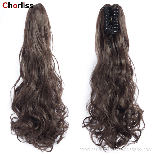 Factory Price High Quality 20 Inch Water Wave Curly Ponytail Hairpiece For Women Synthetic Claw-Clip Ponytail Hair Extensions